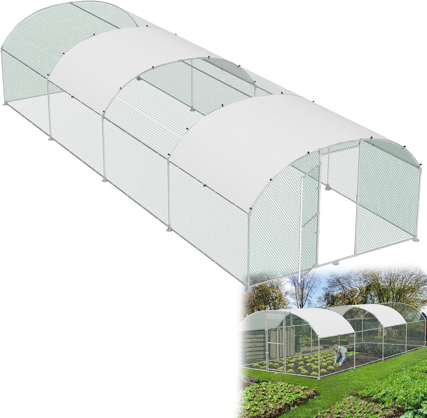 Kippenhok – Kippenren – Pluimveehok – Dierenren – Buitenren – Verzinkt Stalen Frame – Groot Formaat 300 x 800 x 185 cm