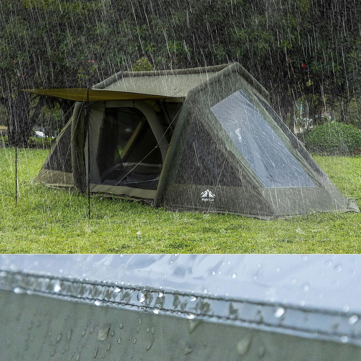 Night Cat Tunneltent Opblaasbaar Families: Camping 6 8 Personen Waterdicht Groot met Wintervast Glamping 2 Cabines Quick Outdoor XXL Auto Licht