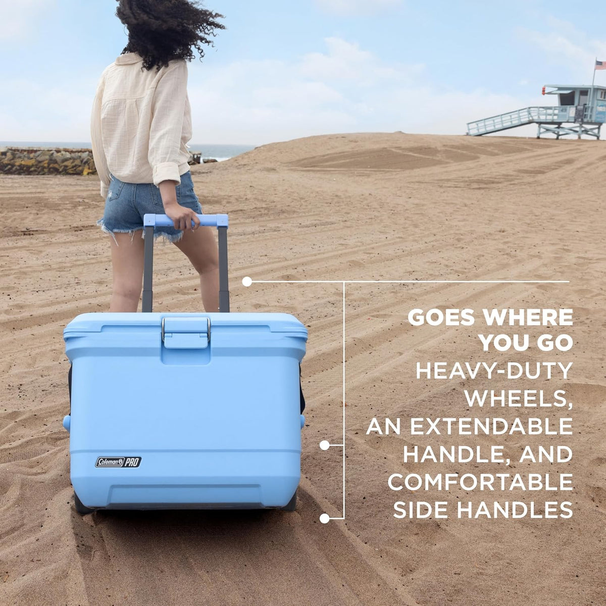 Coleman PRO Heavy-Duty geïsoleerde harde koeler met wielen | 52 L inhoud | Houdt ijs voor 5 dagen | Volledige schuimisolatie | Grote duurzame draagbare koelbox voor robuust buitengebruik en
