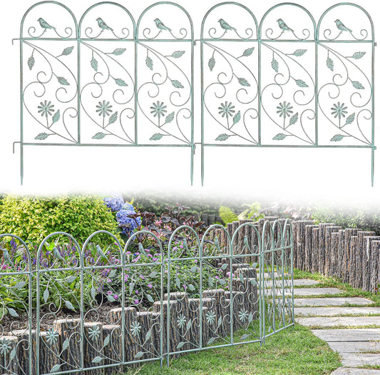 Sungmor Set van 4 tuinpiketomheining, rustieke stijl, decoratieve omheiningspanelen, 97 inch metalen grens vouwhek, tuintrellis voor klimplanten, dierenbarrière, landschapspad panelen