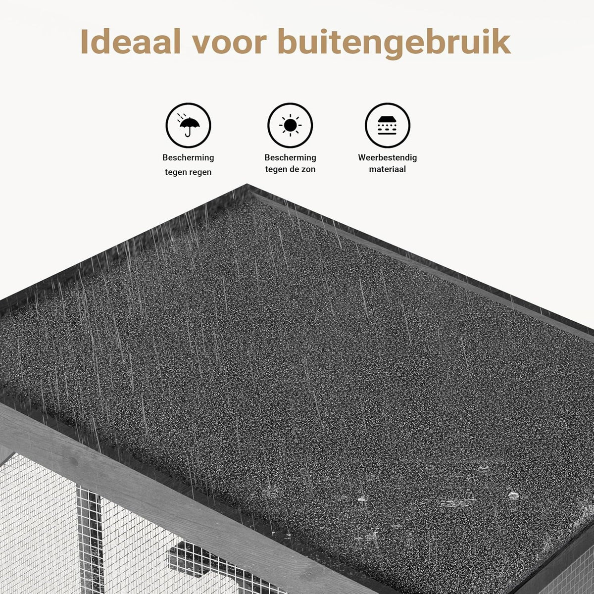 Wiltec buitenverblijf voor katten 74 x 78 x 180 cm, kattenvolière van dennenhout, kattenhuis met 3 niveaus en wielen, kattenverblijf voor tuin, balkon, kattenhut voor katten en dieren