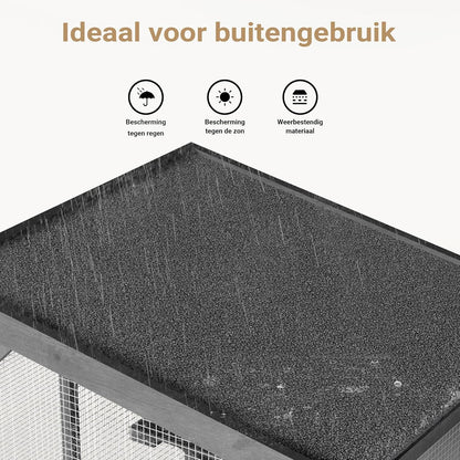 Wiltec buitenverblijf voor katten 74 x 78 x 180 cm, kattenvolière van dennenhout, kattenhuis met 3 niveaus en wielen, kattenverblijf voor tuin, balkon, kattenhut voor katten en dieren