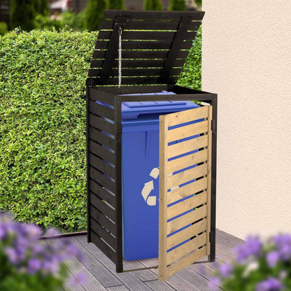 dobar® Green Label Vuilniscontainerombouw, 1 stuk, 120 l, in antraciet-zwart, van hout, als bouwpakket, afvalcontainerbox met deksel en draaideur, tweekleurig, 67 x 64 x 94 cm