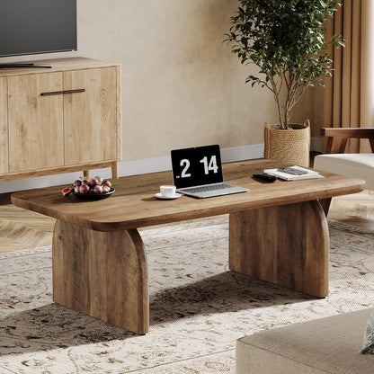 Tribesigns Rectangular Coffee Table, 111cm Wooden Rectangular Living Room Table, Farmhouse Accent Center Table, Low Cocktail Tea Table with Sturdy Base and Rounded Corners, Easy Assembly, Rustic