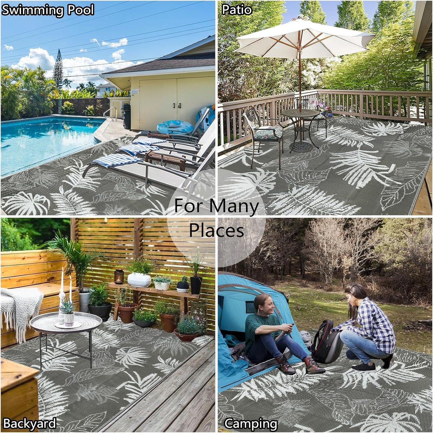 Buiten Vloerkleed - Buitenkleden - Buitentapijt - Opvouwbaar - UV-bestendig - Waterdicht - Buitenmatten - voor Buiten - Balkon - Strand - Picknick -Terras - Rechthoekig - 180 x 270 cm - Grijs