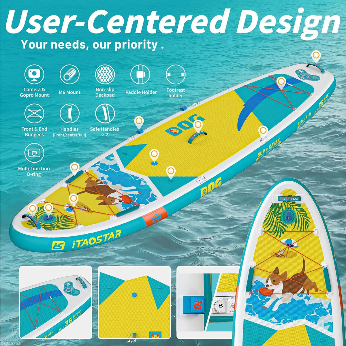 11'/10'6" Opblaasbaar Stand Up Paddle Board met Premium SUP Board Accessoires, Adj Paddle, Anti-Slip EVA Deck, 120L Reisrugzak met Voorvak | Opblazen Paddle Board voor alle