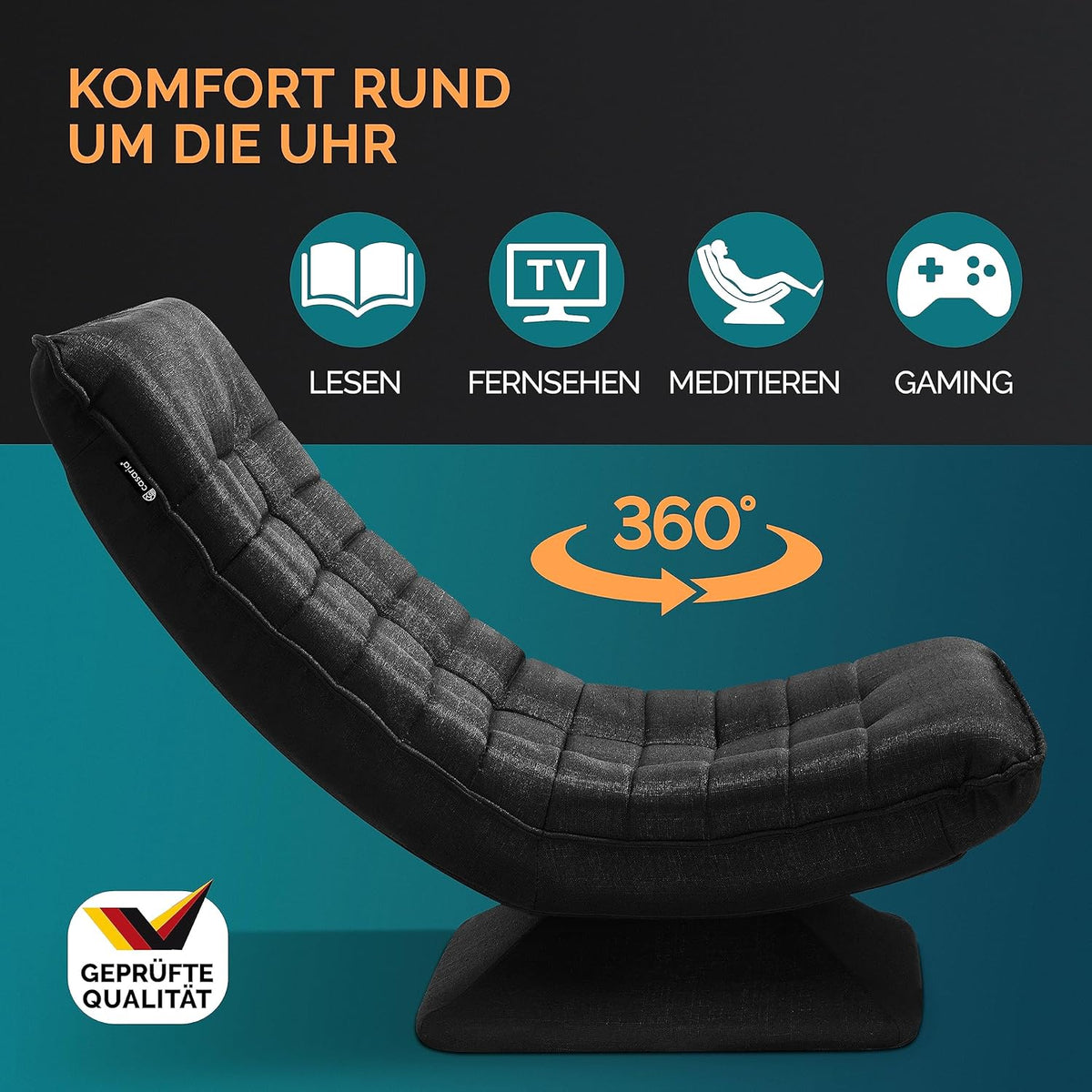CASARIA Armchair Adjustable 360° Rotatable Foldable Max 150kg 58x57x84cm Fabric Living Room Gaming Sofa Chair Chair Black - QUORE