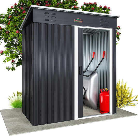 GARDEBRUK Garden house 185x165x90cm 1.5m2 Sliding Door 20kg Tool Holder Safety Gloves Ventilation Stainless Steel Sloping Roof Anthracite - QUORE