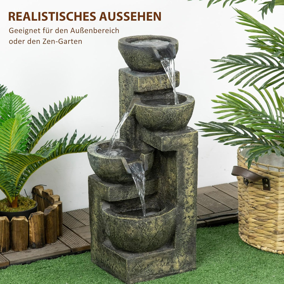 Outsunny garden fountain adjustable power fountain 4 layers decorative fountain water feature waterfall for garden garden pond patio resin fountain - QUORE