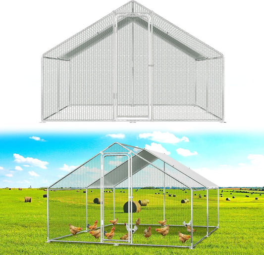 XXL chicken coop with safety lock and waterproof PE colour cloth, plenty of space for chickens, rabbits and other small animals, stable steel frame, 3 x 4 x 2 m