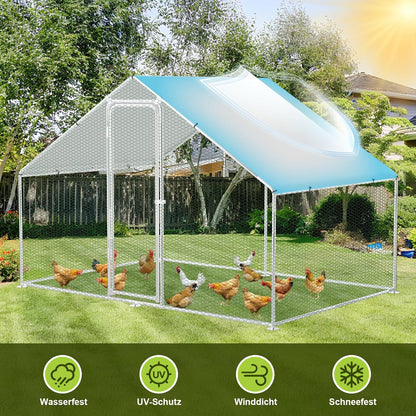 XXL Chickens with Safety Lock and Waterproof PE Tarpaulin, Plenty of Space for Chickens, Rabbits and Other Small Animals, Sturdy Steel Frame, 3 x 3 x 2 m, Red - QUORE