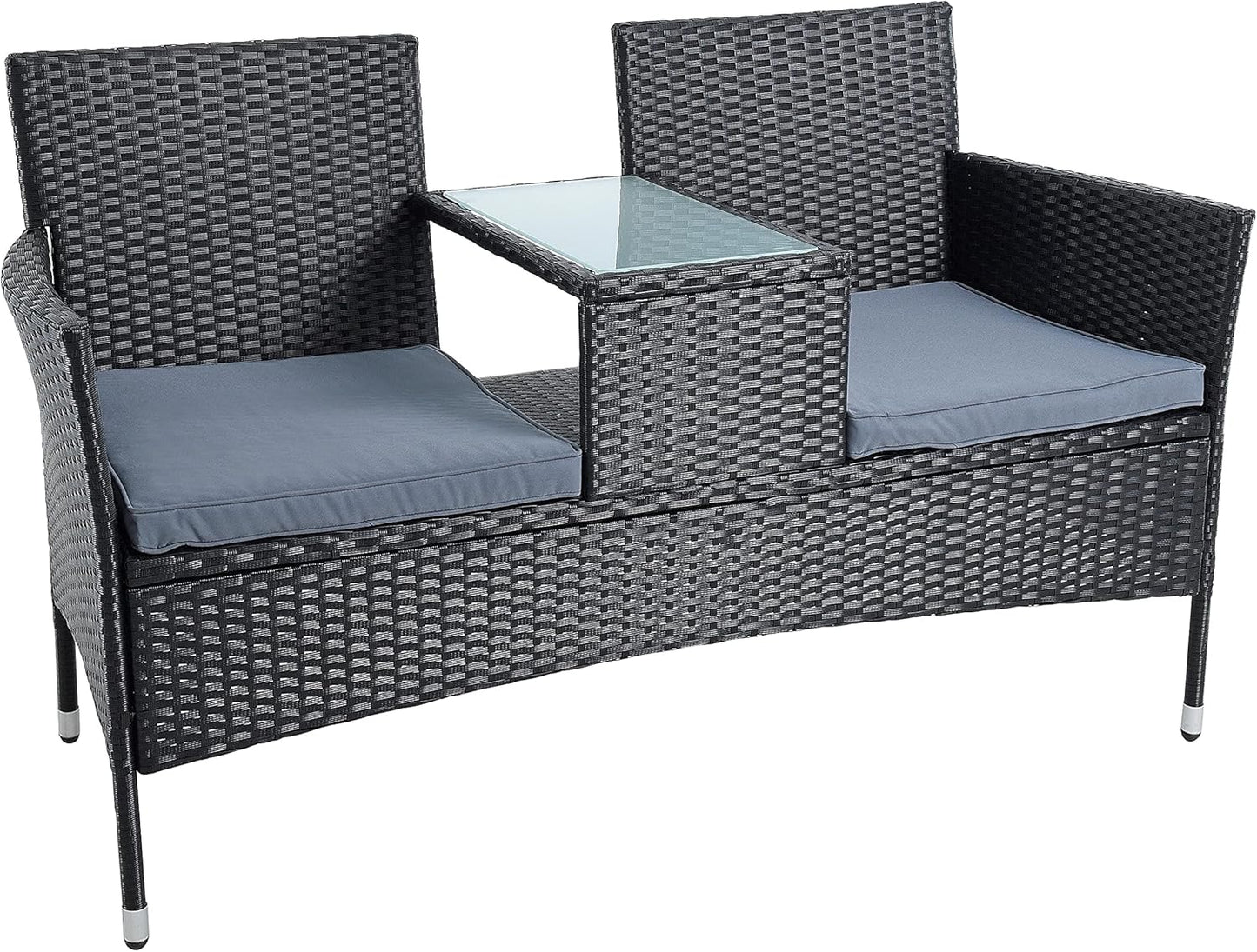 ESTEXO Polyrattan seating set, rattan seating furniture, garden furniture set, balcony furniture, garden table, garden chair, balcony table, balcony chair (black) - QUORE