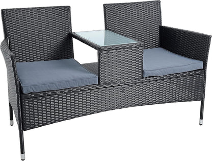 ESTEXO Polyrattan seating set, rattan seating furniture, garden furniture set, balcony furniture, garden table, garden chair, balcony table, balcony chair (black) - QUORE