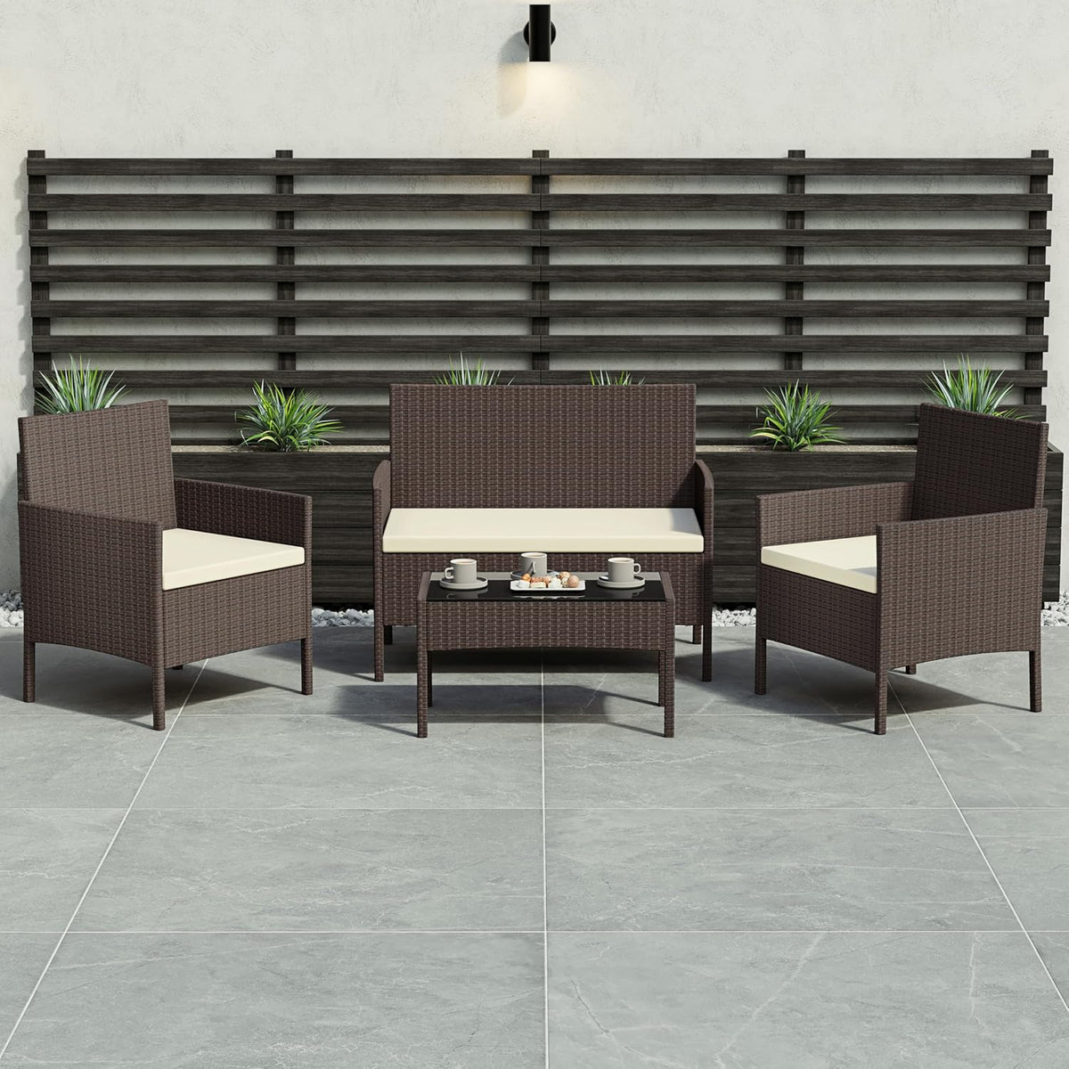 Garden Vida Kendal 4-delige rotan set, tuinzitting, bruin (UKFR-gecertificeerd)