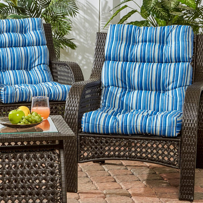 Greendale Home Fashions Stalen blauwe streep outdoor hoge rugleuning stoel kussen (set van 2), 2 stuks (Pack van 1)
