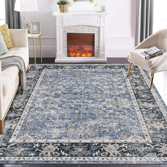 Vloerkleden voor woonkamer, wasbare vloerkleden, 200 x 290 cm, boho-vintage bloementapijt, zacht imitatielijn lamsfluweel, groot tapijt en TPR-antislip achtertapijt voor slaapkamer, badkamer, eetkamer