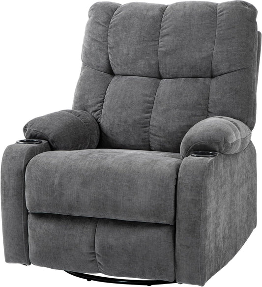 Relaxfauteuil – Relaxstoel – TV Fauteuil – Ligstoel – Lounge Chair – Verstelbare Rugleuning Tot 135° – Draaien En Schommelfunctie – Donkergrijs Linnenlook