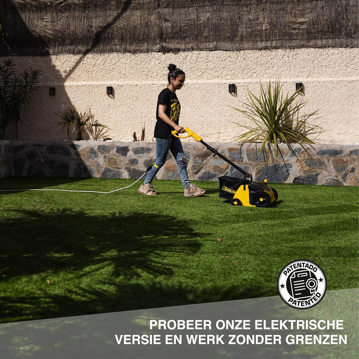 Elektrische Kunstgrasveger – Kunstgrasborstel – Kunstgrasreinigingsmachine – Kunstgrasveegmachine – Kunstgrasmaaier – 1.400 Watt Vermogen – 25L Opvangzak