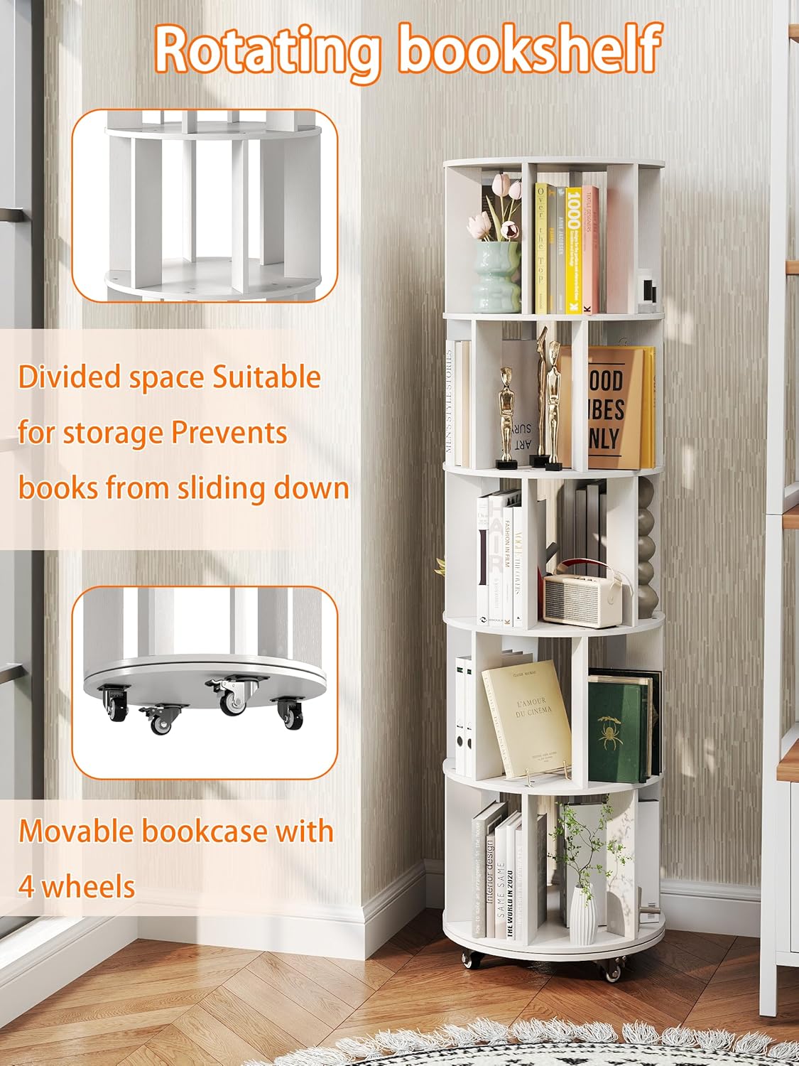 Roterende Boekenplank 360° draaibare boekenkast voor Kinderkamer Vrijstaande Roterende Boekenkast Multifunctionele Display Organizer voor Thuis Studiekamer Slaapkamer (Wit)