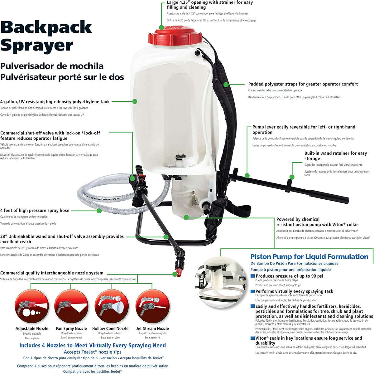 Rugzaksproeier – Rugzakspuit – Druksproeier – Tuinspuit – Sproeipomp – 15 Liter Inhoud – Tot 90 psi
