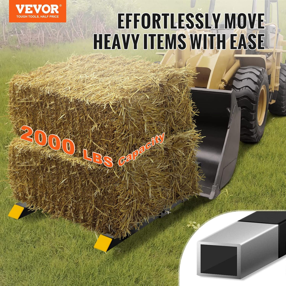 VEVOR Clamp for Tractor Forks, 109 cm, Clamp on Pallet Forks, Load Capacity 905 kg, Adjustable Stabilization Bar, Pallet Fork for Forklift with Loading Scoop