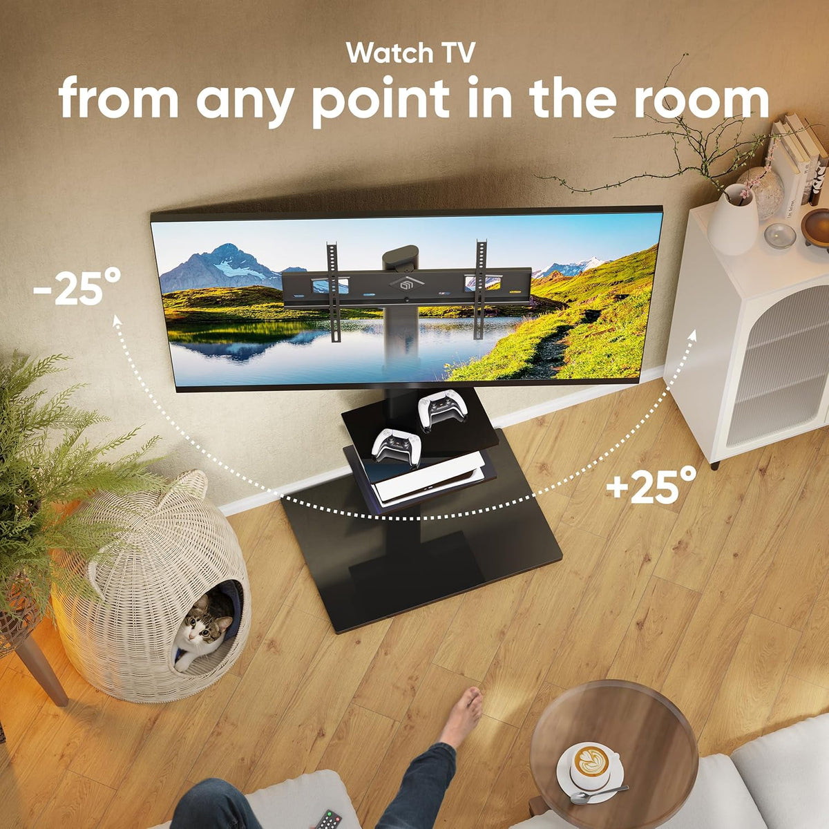 ONKRON TV Vloerstandaard voor 32-65 inch TV’s tot 40 kg, universele TV standaard kantelbaar en in hoogte verstelbaar max 600x400 VESA Standaard TV statief/TV wagen met wielen zwart TS5550-B