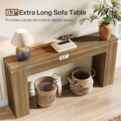 Tribesigns 160 cm Long Console Table, Farmhouse, Narrow Sofa Table Behind the Sofa, for Living Room, Entrance, Hallway, Foyer, Natural Brown