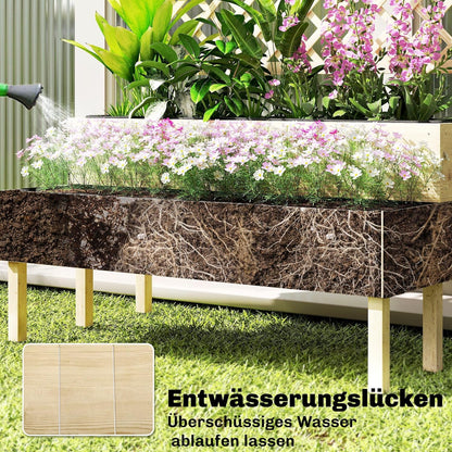Outsunny Raised Planter with Trellis, 2-Step Flower Box with 2 Planters, Felt Fabric, Wooden Planter for Climbing Planters, Garden 108 x 62 x 120 cm