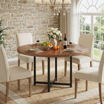 Ronde Eettafel – Eettafel Rond – Keukentafel – Houten Eettafel – Eettafel 4 Personen – 120 cm Diameter – Robuust Stalen Onderstel
