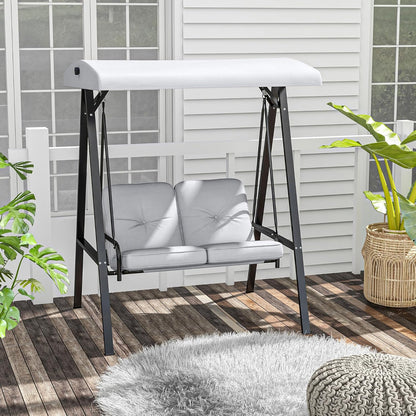 Outsunny Hollywoodschaukel 2-Sitzer Gartenschaukel mit Verstellbarem Dach, Kissen, Schaukelbank bis 220 kg Load Bar, für Garten, Balcony, Grau, 145 x 116 x 172 cm - QUORE