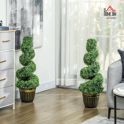 Kunstbuxusboom – Kunstplant – Nepplant – Kunstboom – Buxusplant – Onderhoudsarm – 90 cm Hoog – Spiraalvormige Kunstbuxusbomen Set van 2 – Realistisch Uitziend – Stevige Cementpotten