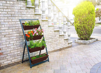 4 meter verhoogd tuinbed - verticale tuin vrijstaande verhoogde plantenbakken 4 containerdozen - goed voor terras, balkon, binnen en buiten - waterafvoer (1-pack/Fernie)