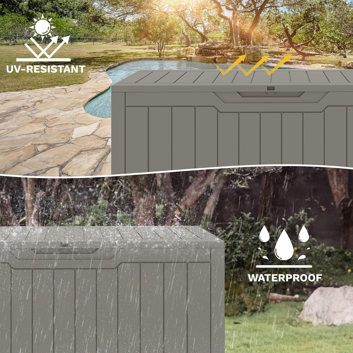 DWVO Outdoor Garden Opbergdoos|380L 115x55x58,3cm|Waterdicht||Veilig afsluitbaar|Zijdraaggrepen|All Weather Resistant|Patio Resin Deck Box voor kussens, apparatuur, schoen (Taupe)