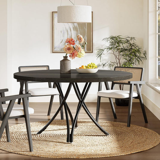 Tribesigns Round Dining Table for 4-6, 120cm Round Kitchen Table, Modern Wooden Small Dining Tables, with Sturdy Crossed Metal Legs for Kitchen Living Room, Dining Room (Black)