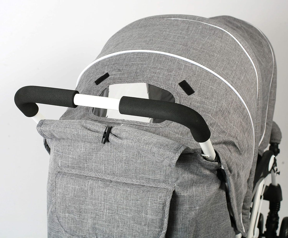 CHIC 4 BABY - Duo broers en zussen met draagtas en regenbescherming, broers en zussen kinderwagen voor twee kinderen, tweelingwagen, twinningsbuggy, tandembuggy, kinderwagen, jeans grijs