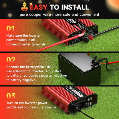 1500 W omvormer DC 12 V naar AC 230 V spanningsomvormer 2 AC stopcontact & USB-poort stroomomvormer met LCD-display, Power Inverter voor auto, auto, caravan, vrachtwagen