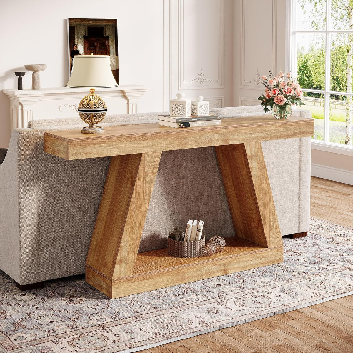 Tribesigns Console Table, 140 x 30 x 80 cm, Side Table, Corridor Table, Sofa Table for Small Spaces, Console Table with Storage Space at Entrance, Hallway, Living Room, Natural Brown