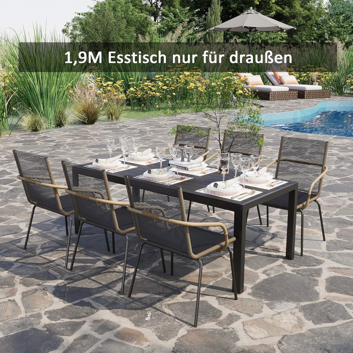 Outsunny garden table aluminum table garden terrace wood-plastic WPC Non-wood black - QUORE