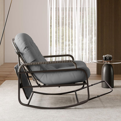Schommelstoel – Rattan Stoel – Schommelstoel Buiten – Relaxstoel – Ligstoel – Verstelbare Rugleuning – Zonneklep – Draagkracht 300 kg – Grijs