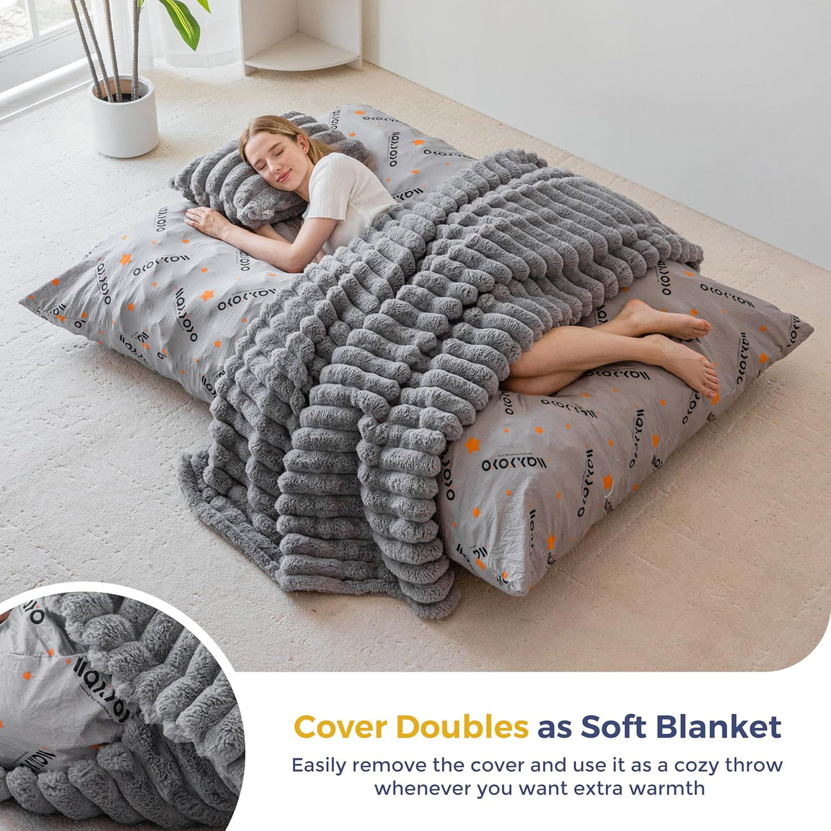 MAXYOYO Zitzak XXL, bont, gamingstoel voor volwassenen en kinderen, enorme beanbag met pluizige schuimvulling voor woonkamer, slaapkamer, 137 x 190 cm