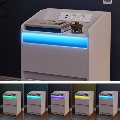 Nachtkastje – Nachtkastjes – Bijzettafel – Opbergkastje – Wandkast – Set van 2 – LED-verlichting – USB Oplaadstation – Zwart – 35x40x58 cm – Spaanplaat
