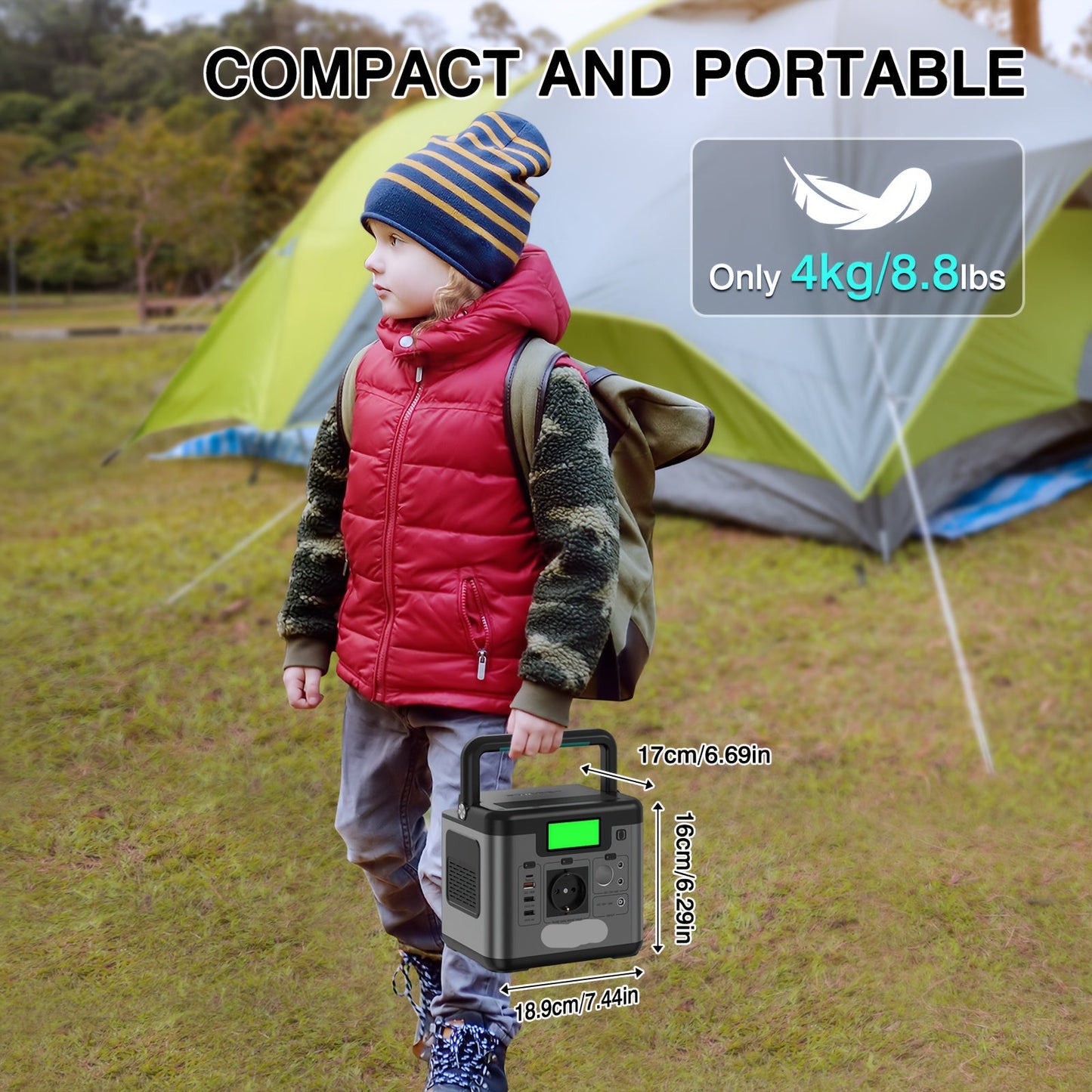 Draagbare Powerstation – Mobiele Accu – Noodstroomvoorziening – Camping Accu – 518Wh Batterij – 500W Sinusgolf Uitgang