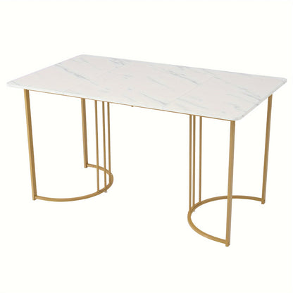 Eettafel – Tafel – Dinertafel – Keukentafel – Tafeltje – Wit Gouden Marmer – Verstelbare Poten – Compacte Afmeting 140x80 cm