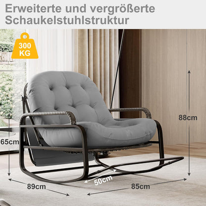 Schommelstoel – Rattan Stoel – Schommelstoel Buiten – Relaxstoel – Ligstoel – Verstelbare Rugleuning – Zonneklep – Draagkracht 300 kg – Grijs