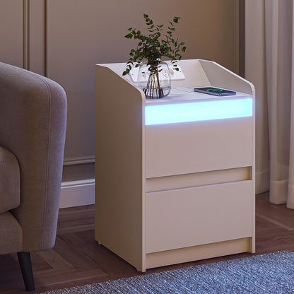 Nachtkastjes – Bedside Table – Bijzettafel – Opbergkastje – Nachtkastje Set – Wit – 2 Laden – Stopcontact en USB Poorten – Compact Design – Multifunctioneel