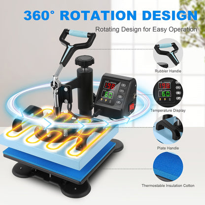 Heatpressmachine – Hittepers – Transferpers – Warmtepers – Drukpers – 30,48x25,4 cm Werkoppervlak – 360° Draaibare Swing-Away Arm – Snelle Opwarming – Digitale Temperatuurregeling tot 185°C