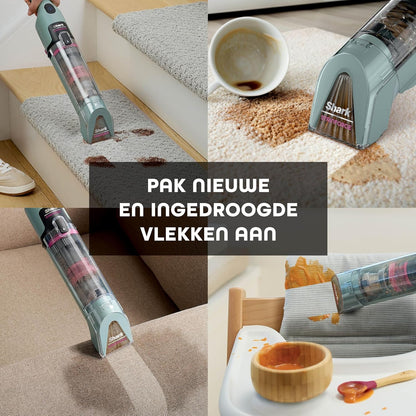 Shark StainForce snoerloze vlekkenverwijderaar, lichtgewicht en draagbare vlekkenverwijderaar voor tapijten, bekleding, trappen, auto's, met opvangbak, accessoires en 2x reinigingsoplossing, HX100EUCP