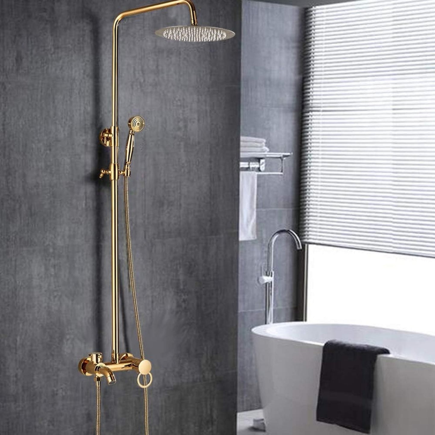 Regendouche – Regendoucheset – Douchekop – Doucheset – Douchekraan – Gouden Afwerking – Messing en RVS – 20 cm Hoofddouche