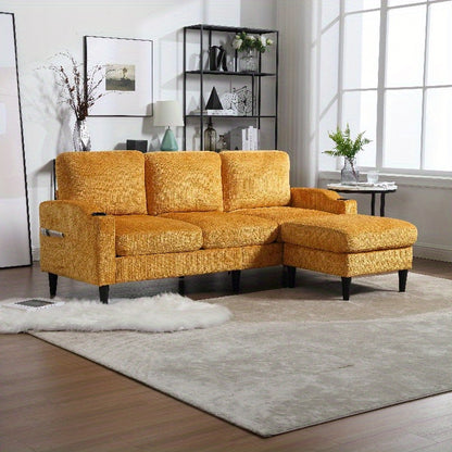 4-zits sofa – bank – zitbank – lounge bank – hoekbank – fluweelachtige bekleding – opberghocker met bekerhouders