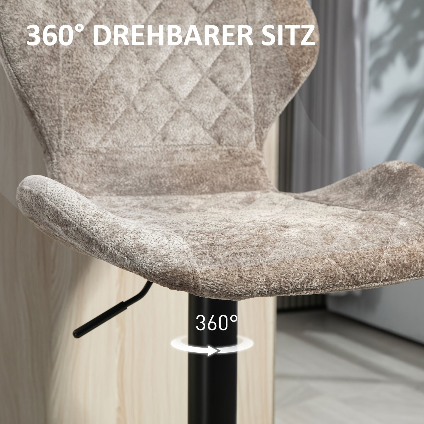 Barkrukken – Barstoelen – Keukenkrukken – Barkruk Set – Stoelen Met Rugleuning – Taupe Bruin – Verstelbaar – 360° Draaibaar